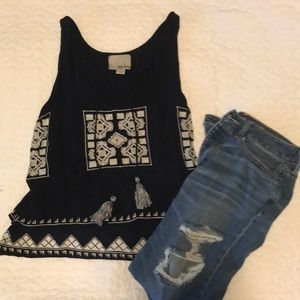 Navy white embroidered tank